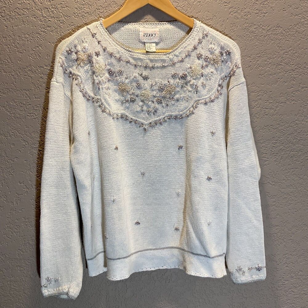 Jenny Vintage M Cottagecore Floral Embroidered Sweater M Ramie Cotton - Picture 2 of 10